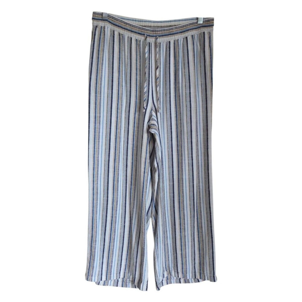 tribal linen blend wide leg pants small petite multi stripe size S